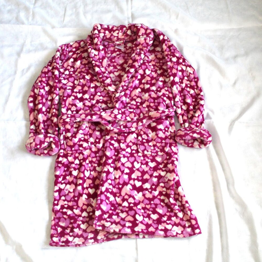 CALVIN KLEIN Juniors Size L 14/16 Plush Sleep/Lounge Robe Purple & White Hearts